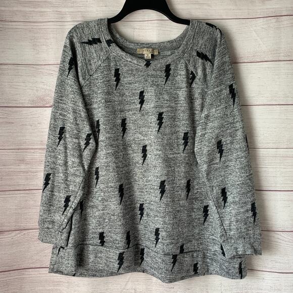 Misia Curvy Grey Long Sleeve Shirt with Black Lightning Bolts Size 1X - Picture 1 of 13